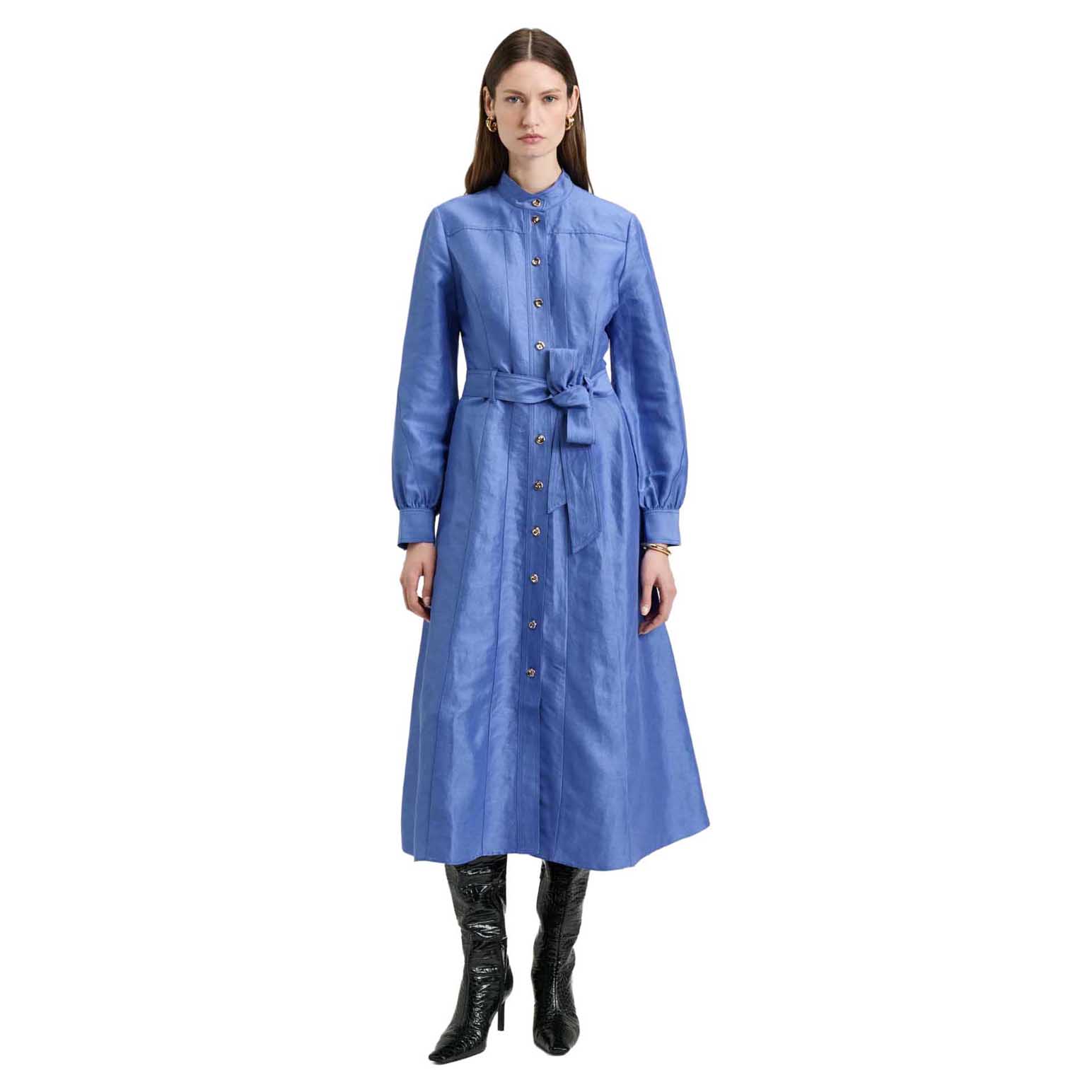 Veronika Maine Hydrangea Linen Viscose Midi Shirtdress